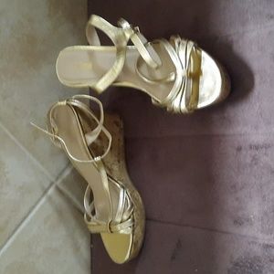 Gold strappy wedge sandals